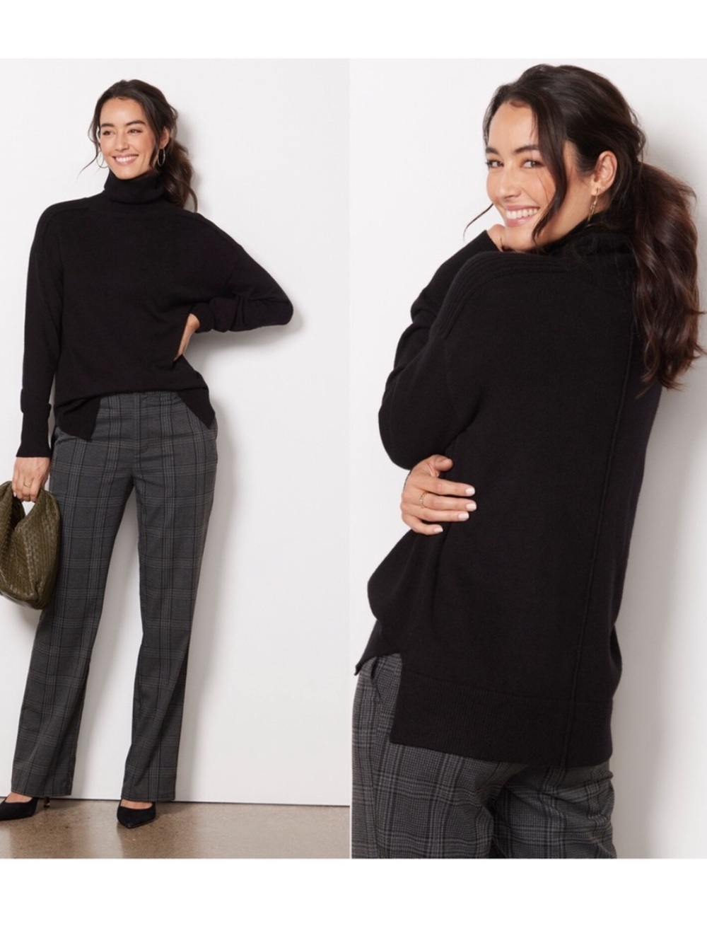 EVEREVE Carlie Turtleneck Pullover, Black oversized, cozy, classic preppy, small